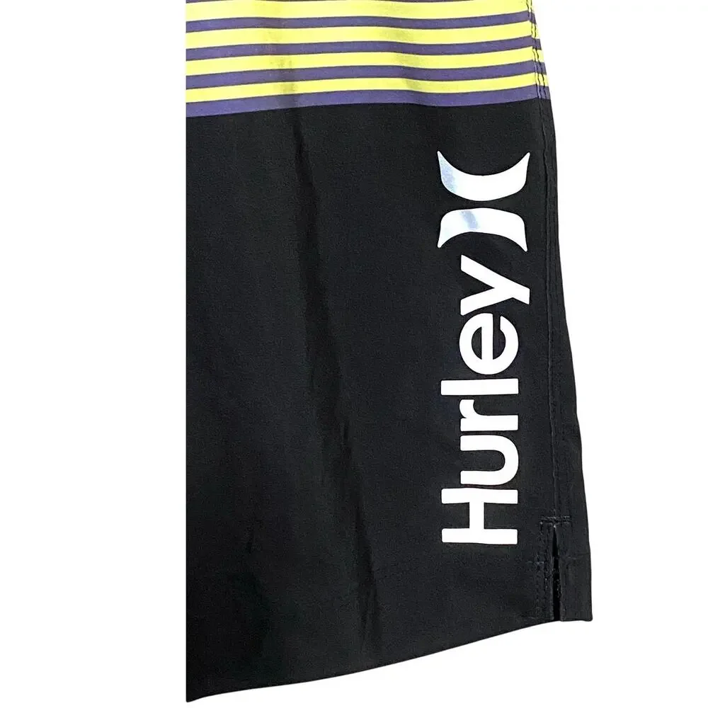 Hurley Logo Lobos Volley Black Swim Shorts Mens M Beach Summer Vacation Surf Y2K